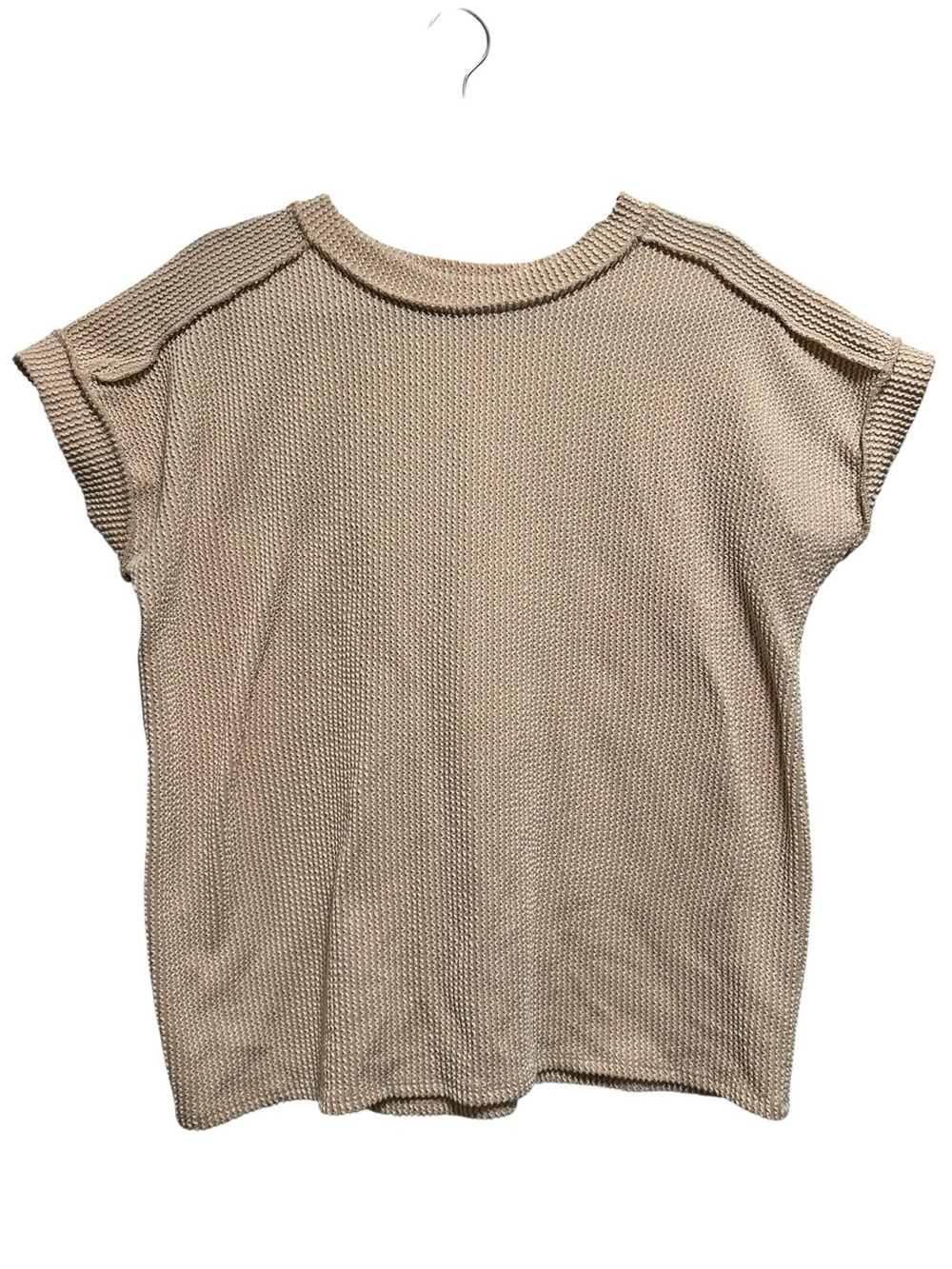 BOMBOM Women’s Beige Taupe Textured Knit Short Sleeve top
